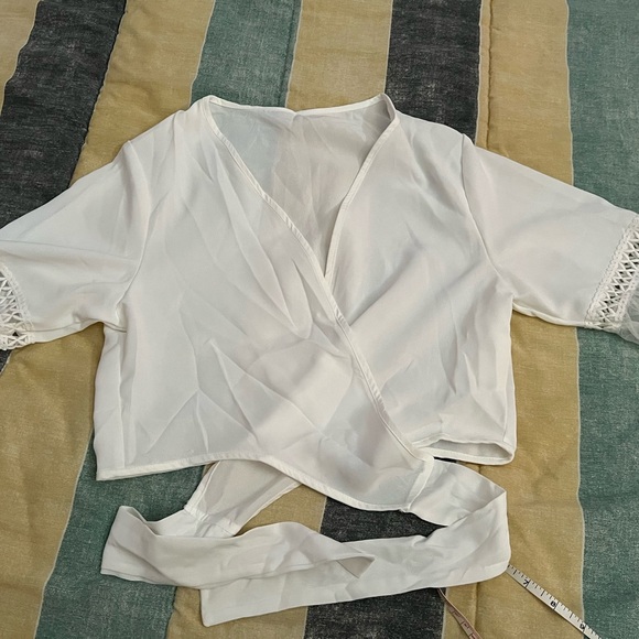 New no tag White Lace Trim Kimono Cardigan, Chiffon, Shawl Cover-up, - Picture 8 of 12